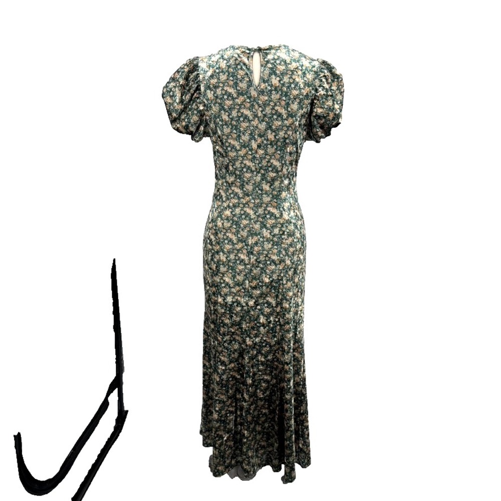 MABLE Dress Small Green Floral Velvet Puff Sleeve Midi Cottagecore Romantic - Picture 5 of 13